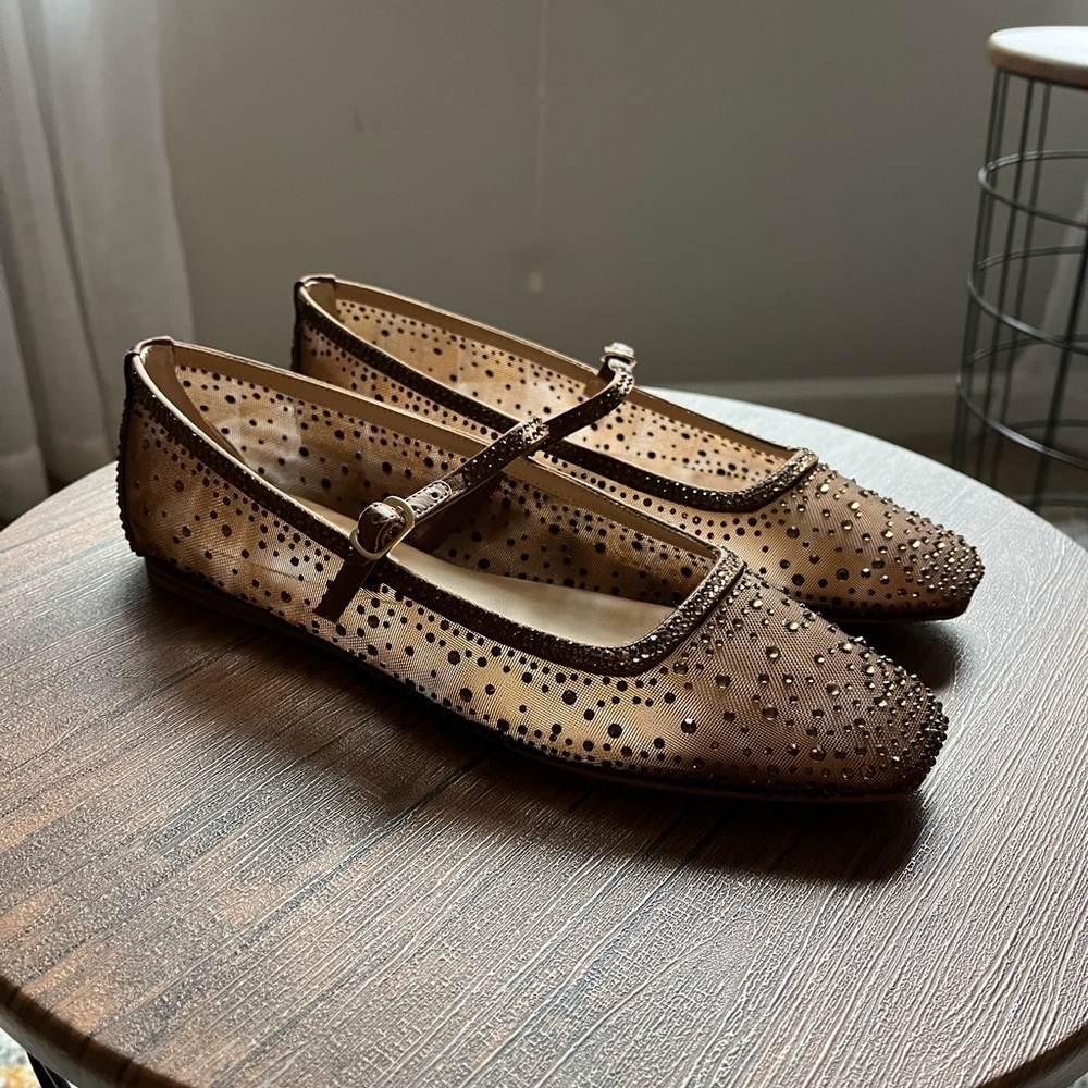 Dolce Vita Reyes Crystal Ballet Flats Mid Brown Mesh Size 8